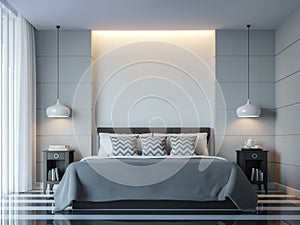 Modern white bedroom minimal style 3D rendering Image photo