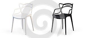 Modern white and black chairs. 3d render