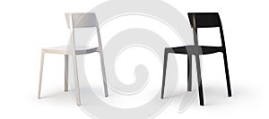 Modern white and black chairs. 3d render