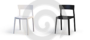 Modern white and black chairs. 3d render