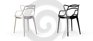 Modern white and black chairs. 3d render
