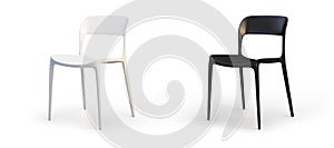 Modern white and black chairs. 3d render