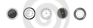 Modern white, black round wall clocks, black watch face and time watch mockup. Office clock for branding and advertising