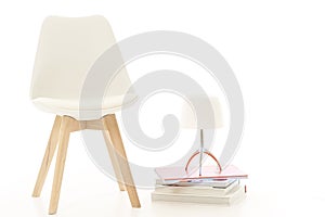 Modern White Chair and Lamp in Studio