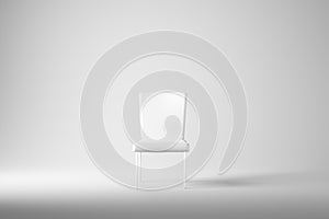 Modern white chair standing in interior empty white room with copy space. 3D Render