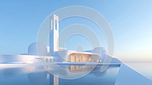 Modern White Coastal Mosque Architectural Design