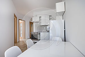 Modern, white compact kitchen interior design