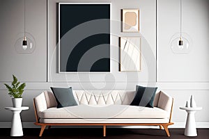 Modern white couch interior design room. Generative ai