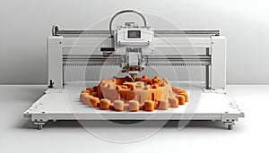 Advanced 3 d printer creating complex orange object with precision