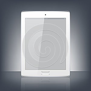 Modern white digital tablet PC on the black background. Science and technology concept. Vector Illustration