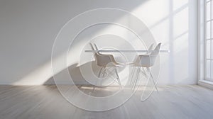 Minimalist Dining Room Interior with Chairs and Sunbeam.