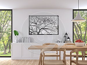 Modern white dining room 3d render image