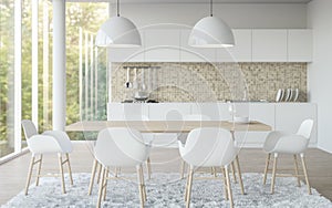 Modern white dining room 3D rendering image