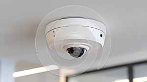 Modern White Dome Security Camera Mounted on a Ceiling