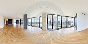 Modern white empty loft apartment interior, living room, hall, ace panorama, full 360 panorama in equirectangular spherical