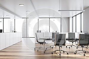 Modern white empty office interior with board table. 3D render