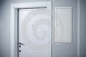 Modern white entrance door no people