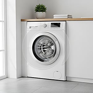 Modern White Front- Loading Washing Machine in a Laundry Room Setting appliance home