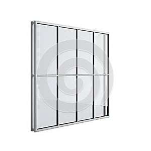 Modern White Grid Window Frame on White Background architectural