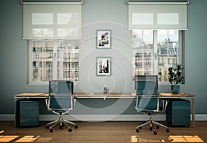 Modern white home office interior design 3d Rendering