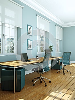 Modern white home office interior design 3d Rendering