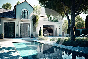 Modern white house with swimming pool