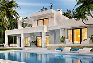 Modern white house with swimming pool
