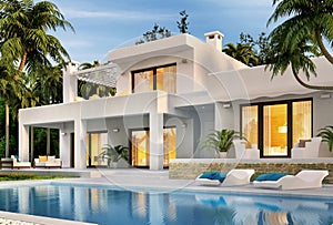 Modern white house with swimming pool photo