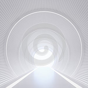 Modern white interior with tunnel space 3d rendering image.