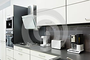 Modern white kitchen, clean interior design