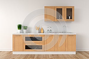 Modern white kitchen countertop with sink for mock up, 3D rendering