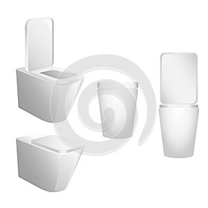 Modern white lavatory bowl set, opened and closed position