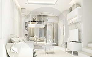 modern white living area with furniture in townhouse