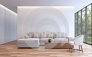 Modern white living minimal style 3d rendering image