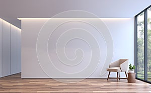 Modern white living minimal style 3d rendering image