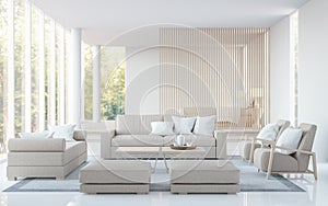 Modern white living room and bedroom 3D rendering image