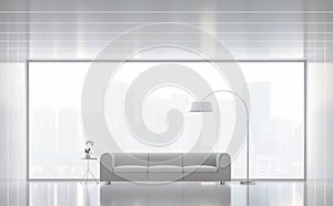 Modern white living room minimal style with city view 3d render