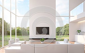 Modern white living room with nature view 3d rendering image photo