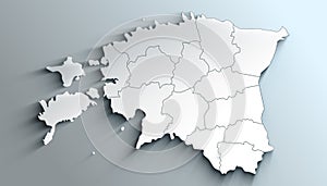 Modern White Map of Estonia with Counties With Shadow