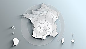 Modern White Map of France with Regions With Shadow