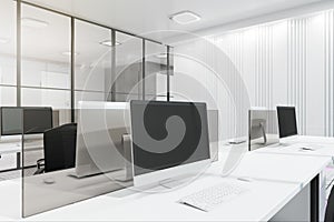 Modern white office with computer