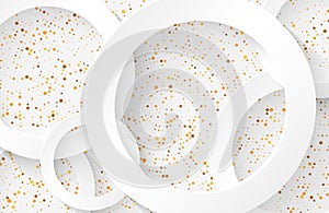 Modern White paper cut background with realistic circle shape textured with gold dot halftone glitter Elegant silver background