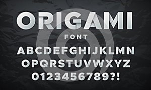 Modern white paper font. Origami folded letters and numbers. Vector alphabet