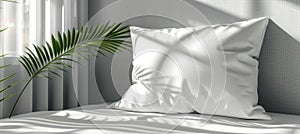 Modern white pillow mockup for bed with aesthetic branding, ideal for showcasing bedding designs