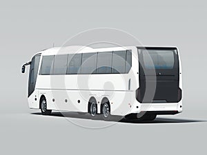 Modern white realistic bus isolated on gray background. 3d rendering. Back view.