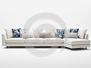 Modern white sectional sofa with decorative pillows
