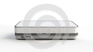 Modern White and Silver Network Router or Modem Device Isolated on White Background