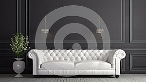 modern white sofa in the interior against a gray wall. generative AI