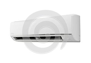 Modern white split system air conditioner isolated on white background