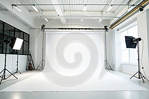 Modern white studio background with soft lighting